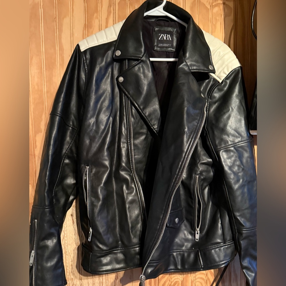 Zara Black and White Leather Jacket